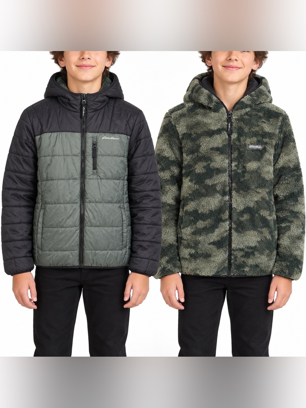 Eddie Bauer Boys Reversible Camo Sherpa Puffer Jacket L 14/16